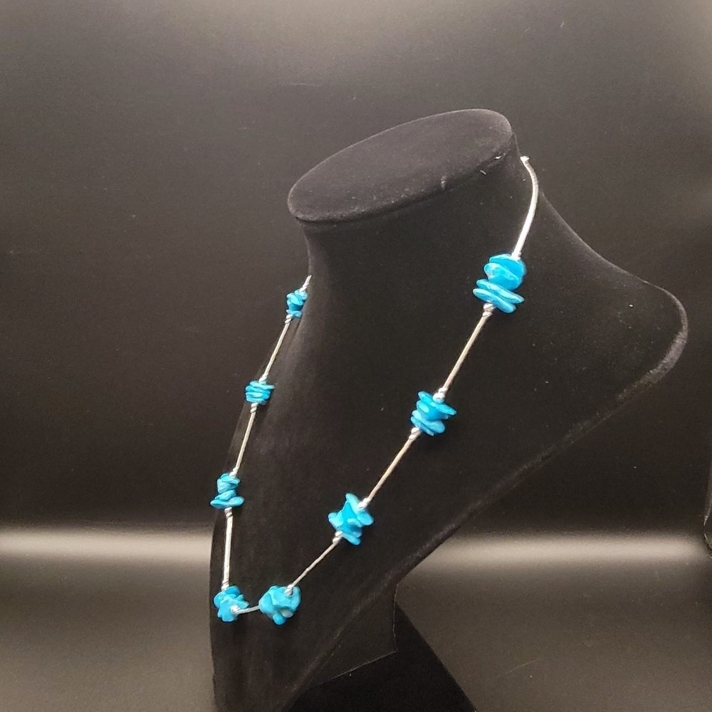 Sleeping Beauty Turquoise Liquid Silver Necklace 925 Sterling Southwestern Boho - Picture 7 of 8